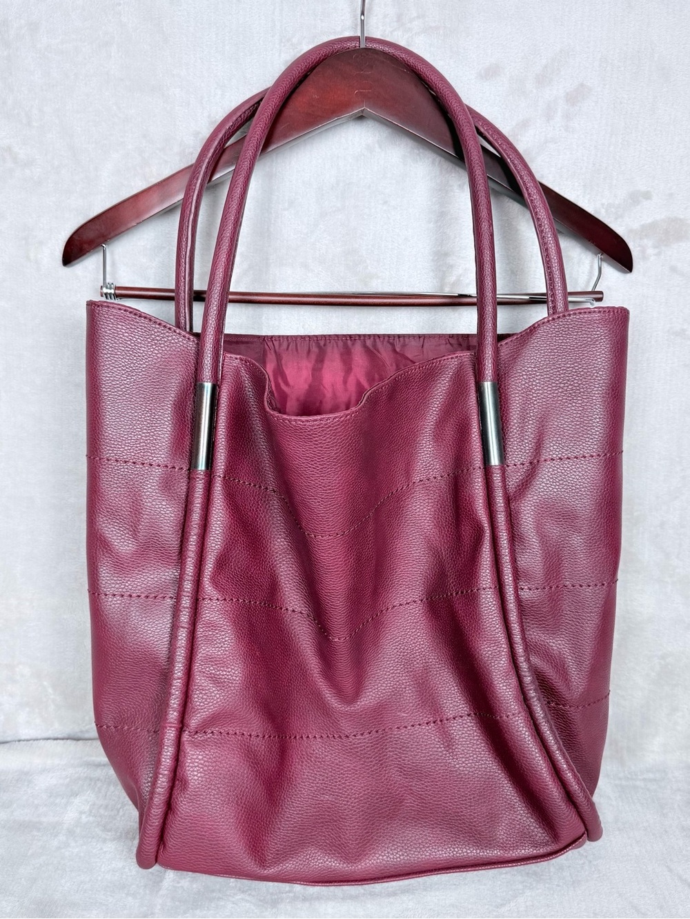 Neiman Marcus Burgundy Faux Leather Large Shoulder Tote Bag
